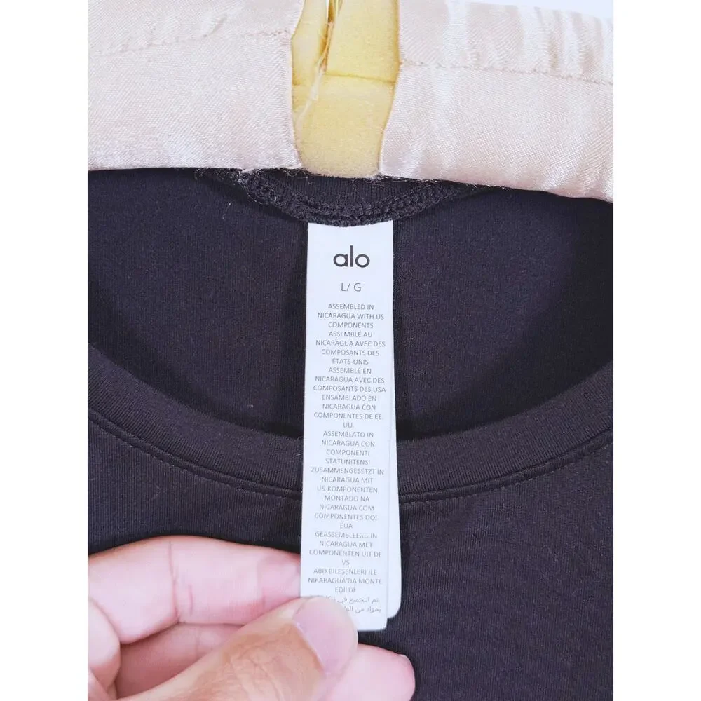 Alo Yoga Finesse Alosoft Long Sleeve Top Large Black Lightweight Yoga Pilates
